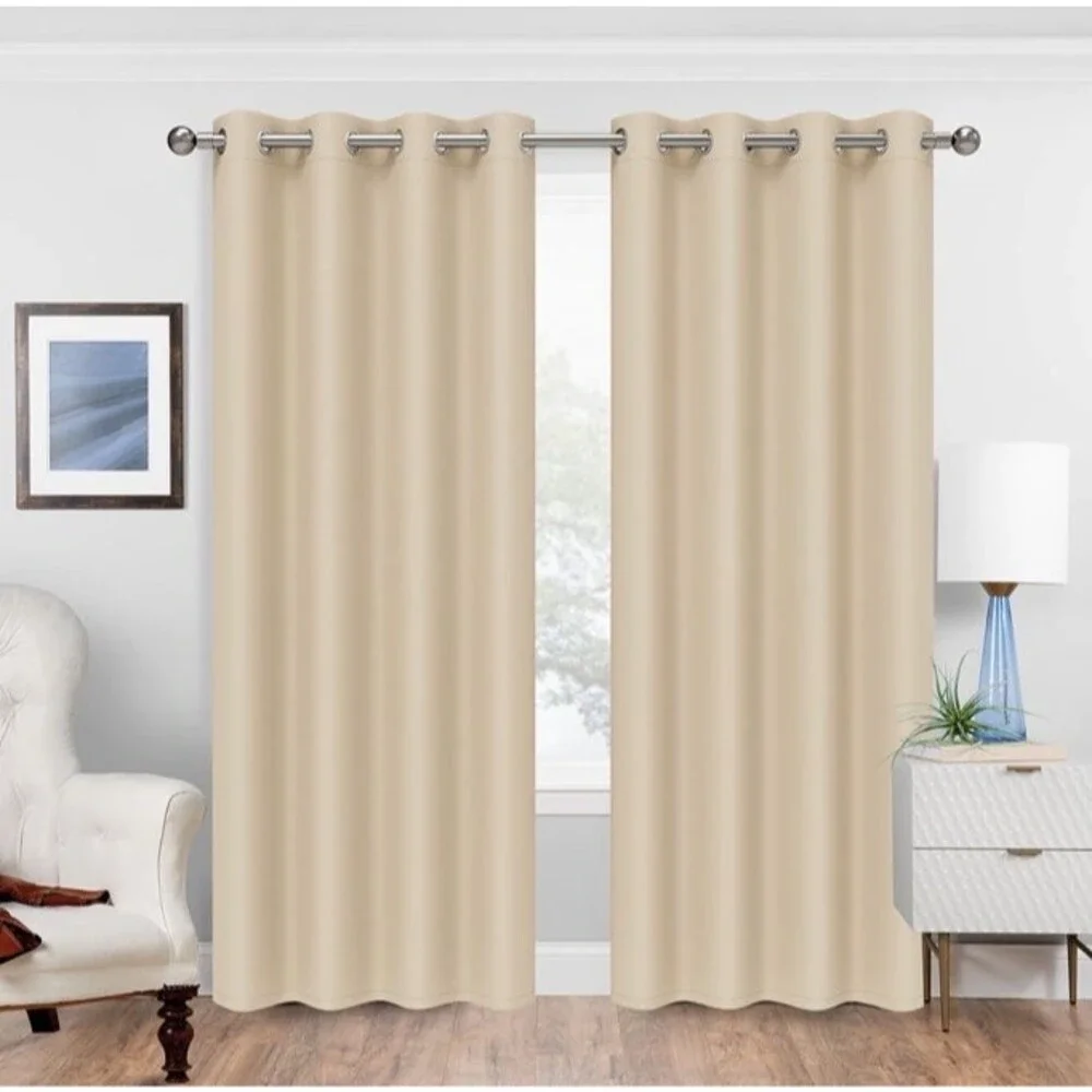 Blackout Curtains for Bedroom Beige 84 Inches Long Privacy & Noise Reducing